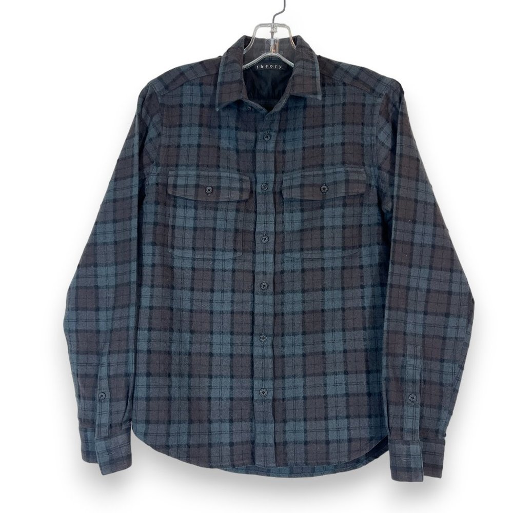 Theory Plaid Flannel Shirt Small Wool Blend Aumont Long Sleeve Button Up